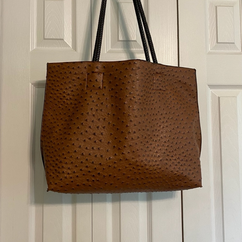 🍀Large Ostrich Brown Studded Tote Bag